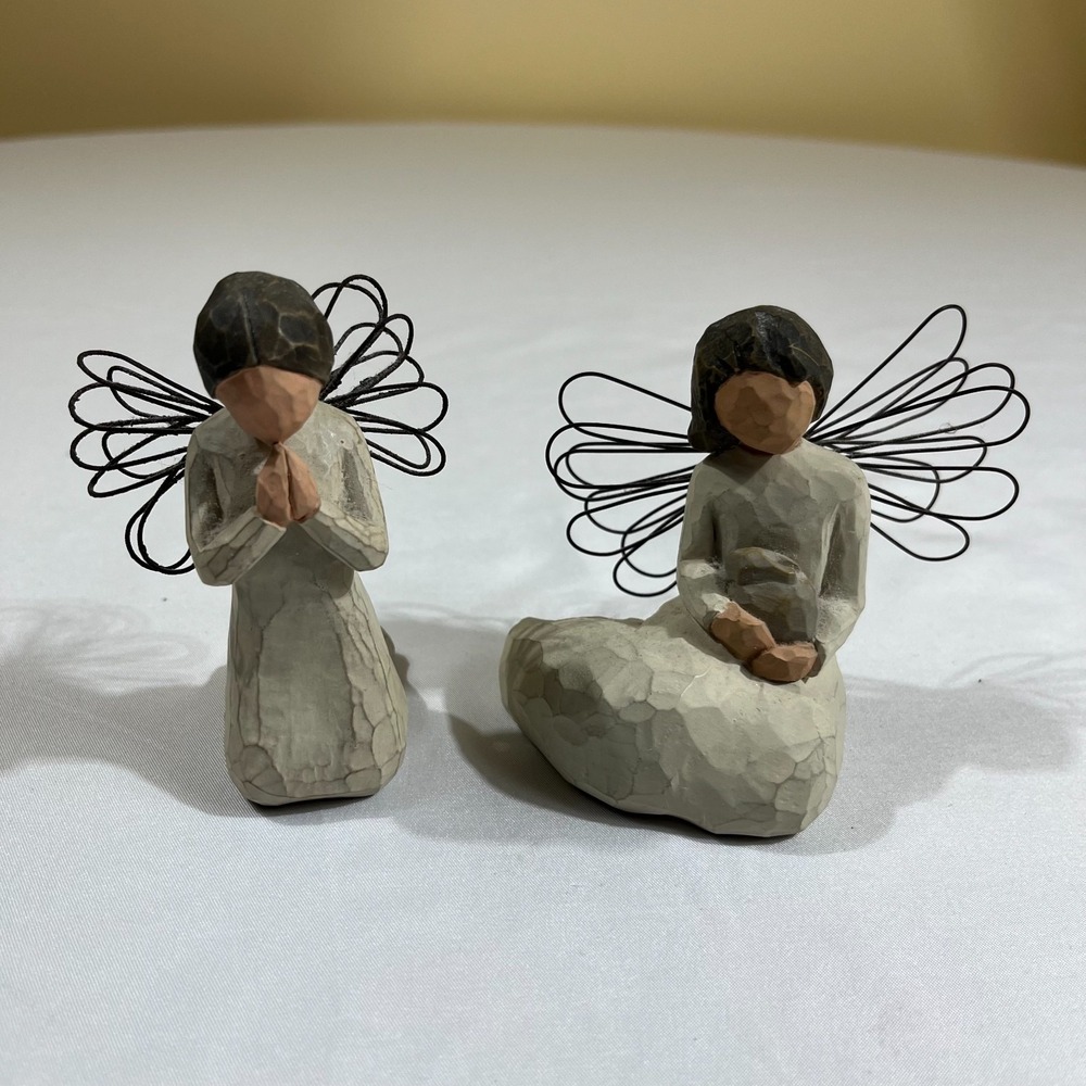 Willow Tree Angel of Protection & Prayer Figurines Set 2 DEMDACO 1999 2000